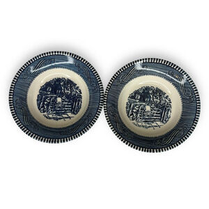 Royal China Currier and Ives Berry Fruit Bowls 2 Old Farm Gate Children on Gate